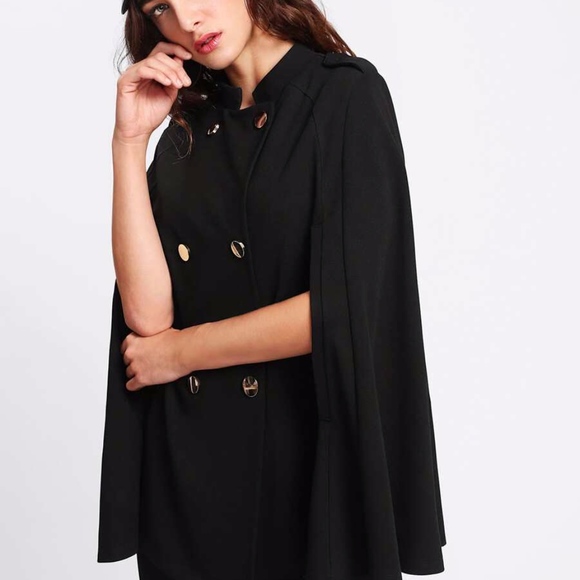 Women's Cape-Style Coat with Bat Sleeves - Picture 2 of 8